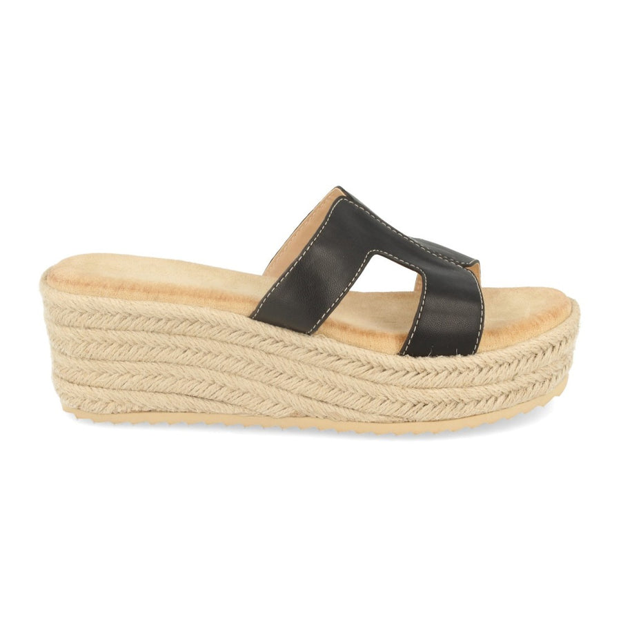 Sandalia de plataforma con cuña de yute - Negro