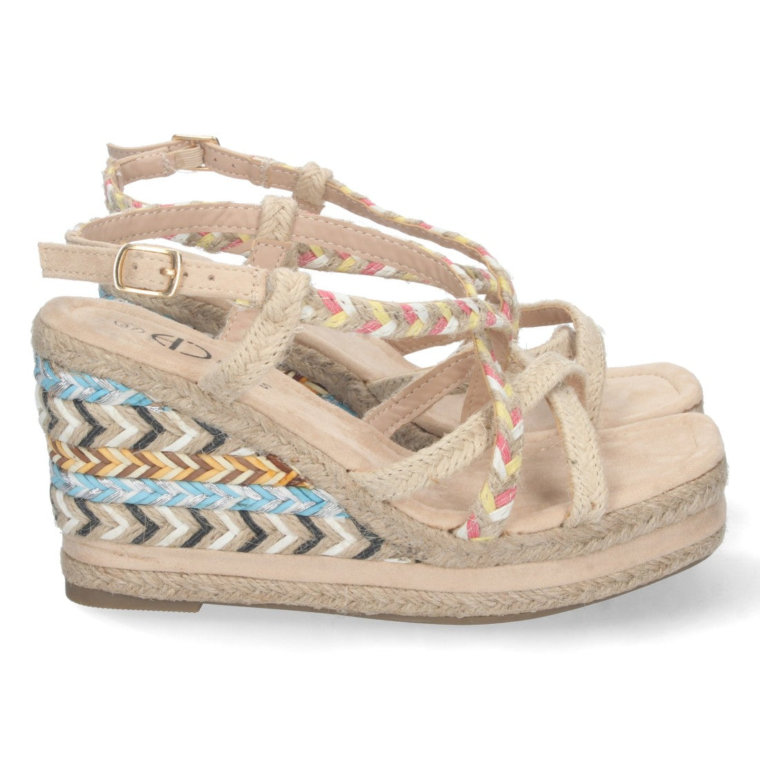 Sandalia de cuña de mujer forrada de yute - Beige (Ref. YZ22-135)
