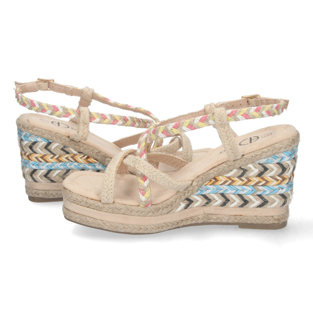 Sandalia de cuña de mujer forrada de yute - Beige (Ref. YZ22-135)