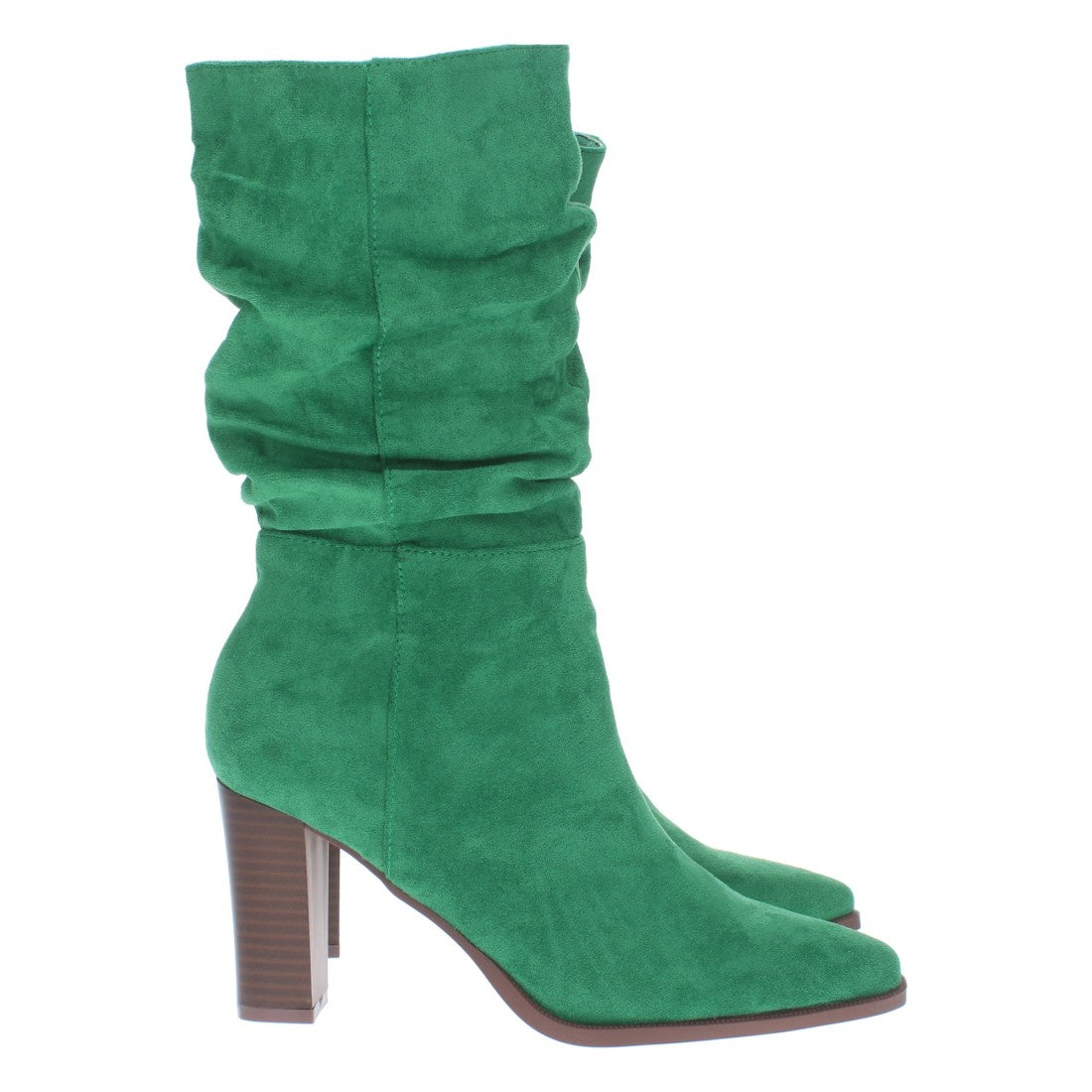 Bota de tacón estampado liso de mujer con caña arrugada