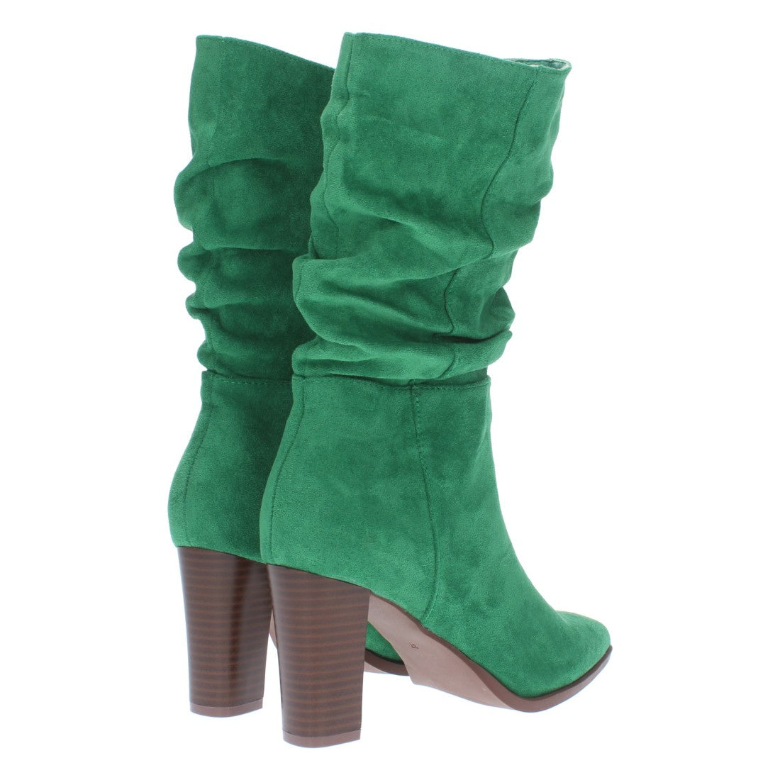 Bota de tacón estampado liso de mujer con caña arrugada