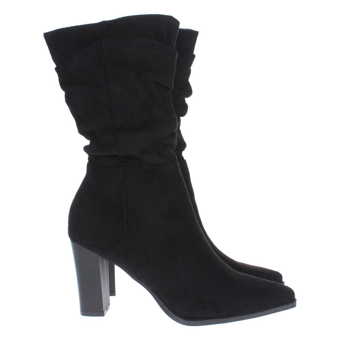 Bota de tacón estampado liso de mujer con caña arrugada