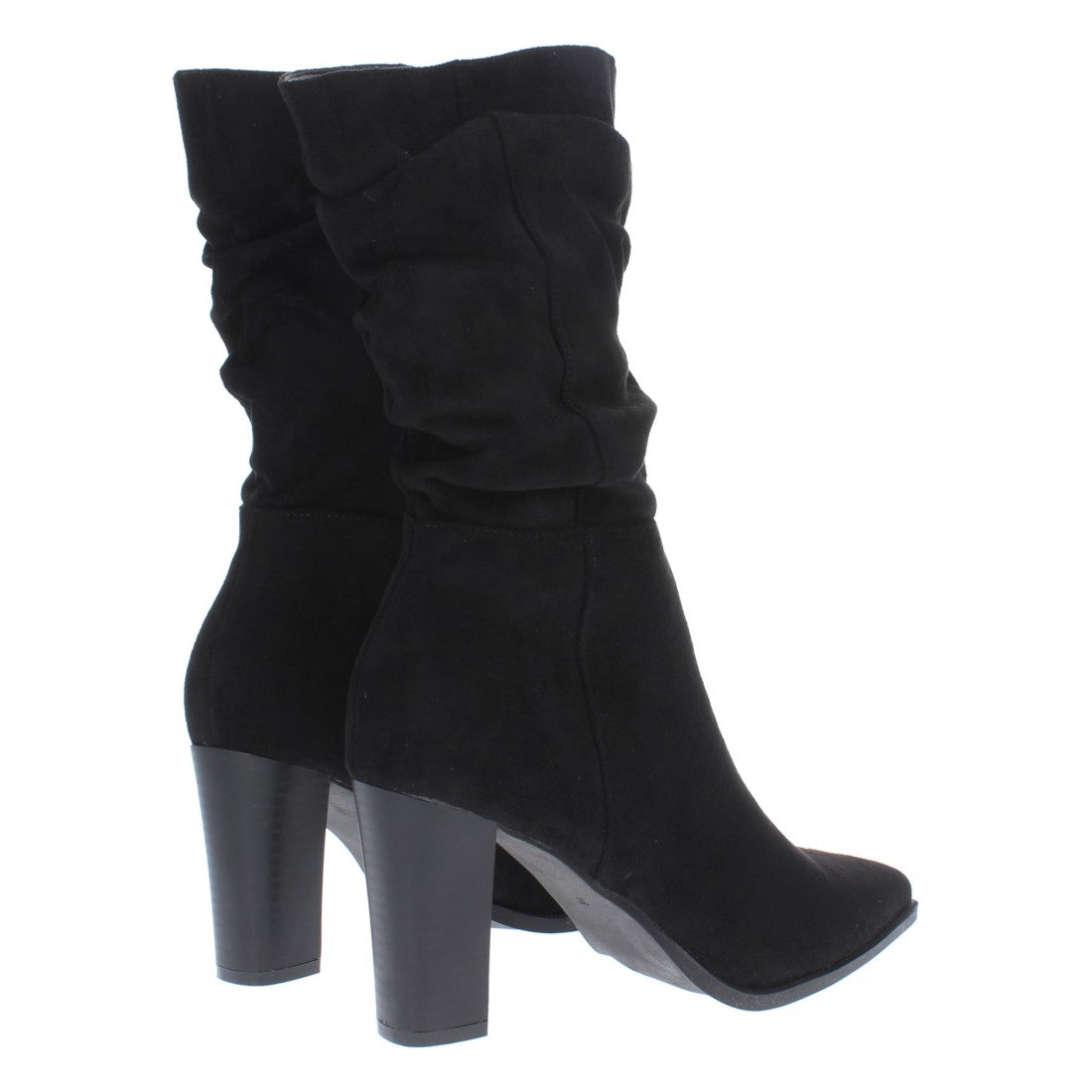 Bota de tacón estampado liso de mujer con caña arrugada