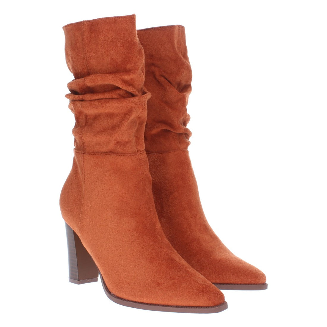 Bota de tacón estampado liso de mujer con caña arrugada