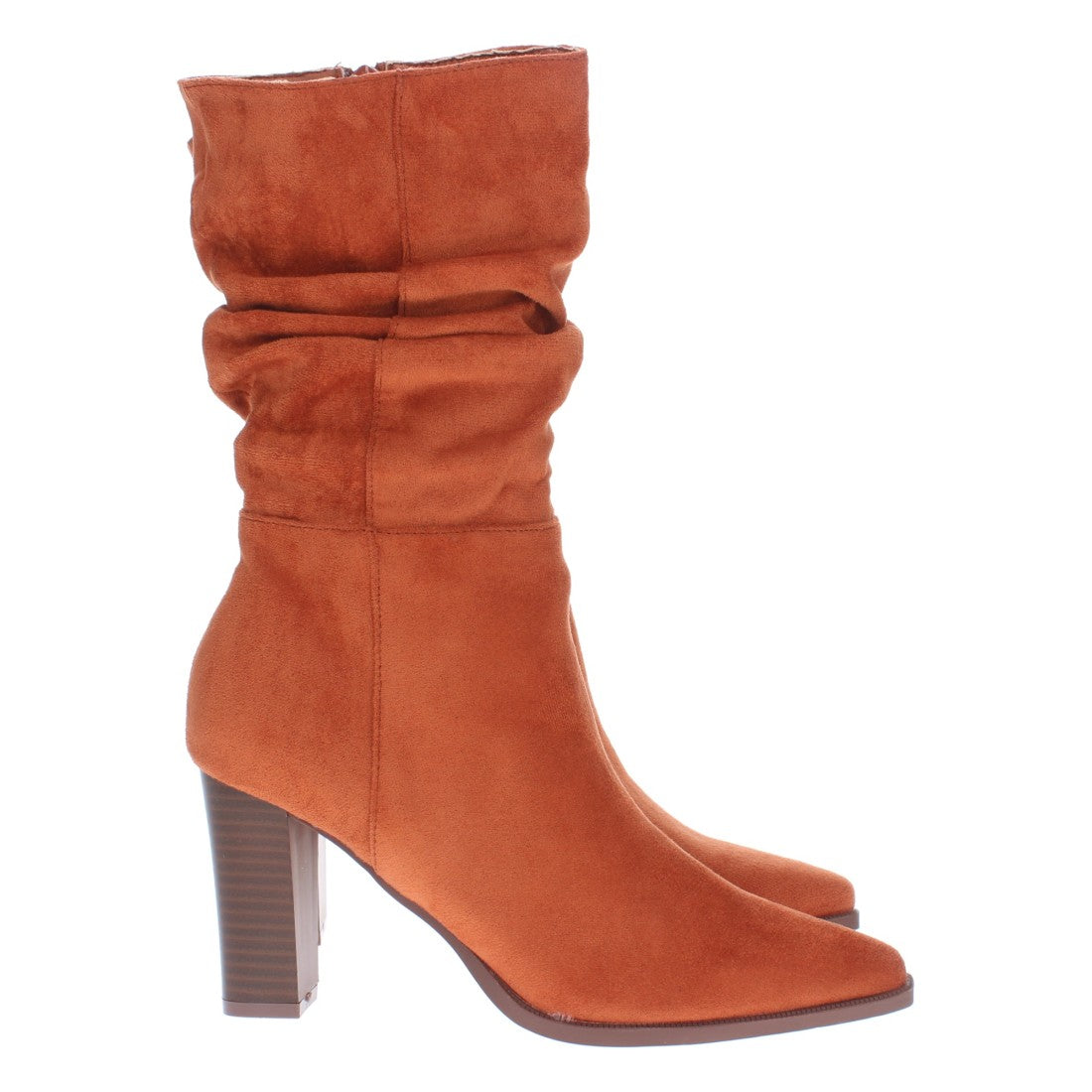 Bota de tacón estampado liso de mujer con caña arrugada