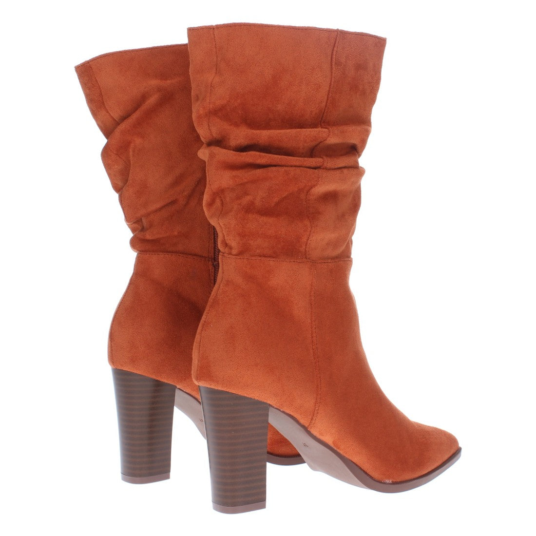 Bota de tacón estampado liso de mujer con caña arrugada