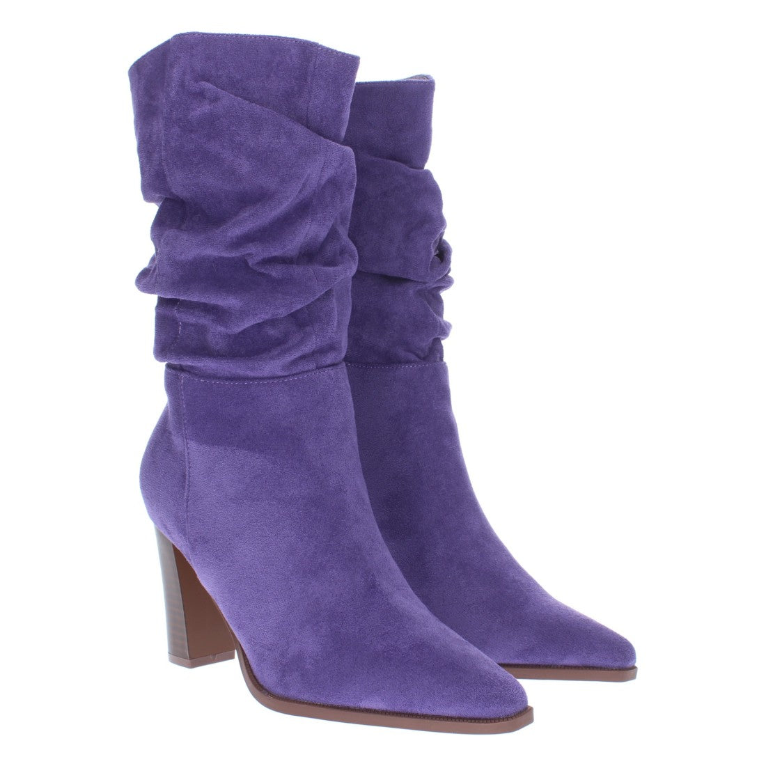 Bota de tacón estampado liso de mujer con caña arrugada - Morado