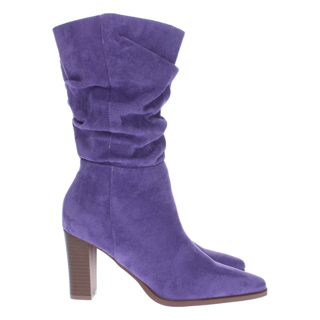 Bota de tacón estampado liso de mujer con caña arrugada - Morado