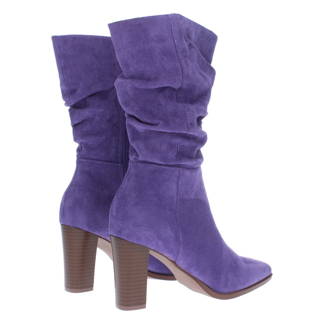 Bota de tacón estampado liso de mujer con caña arrugada - Morado