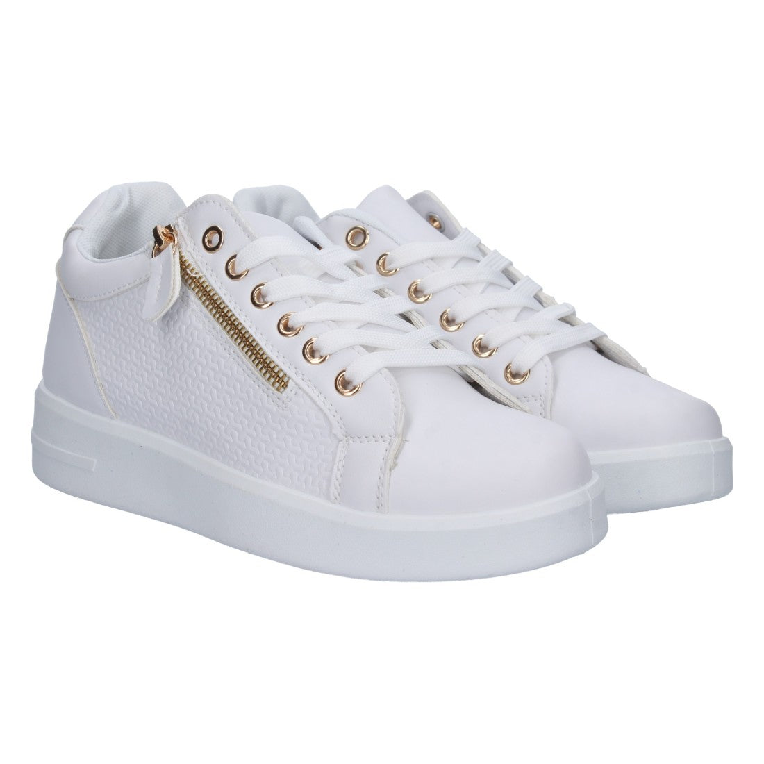 Zapatilla plana de mujer con adorno de cremallera y grabados