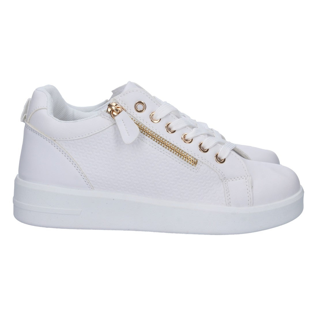 Zapatilla plana de mujer con adorno de cremallera y grabados