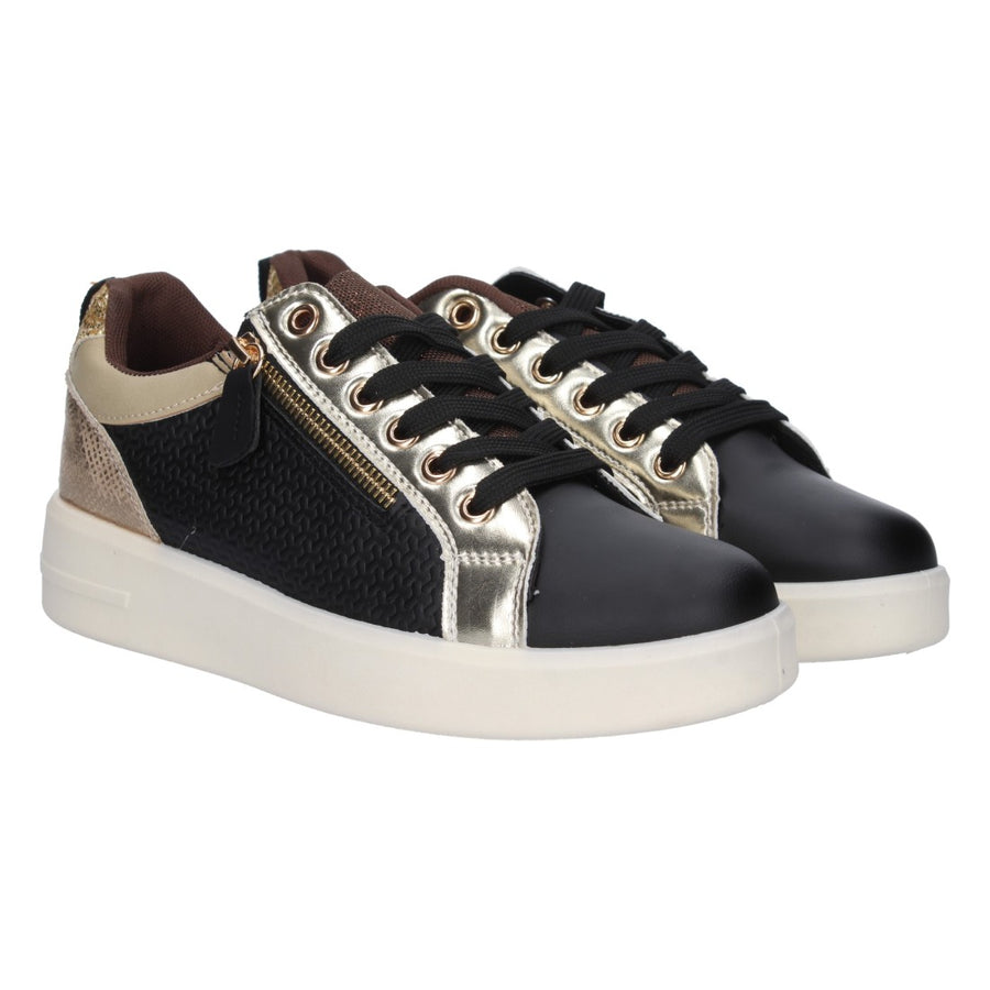 Zapatilla plana de mujer con adorno de cremallera y grabados