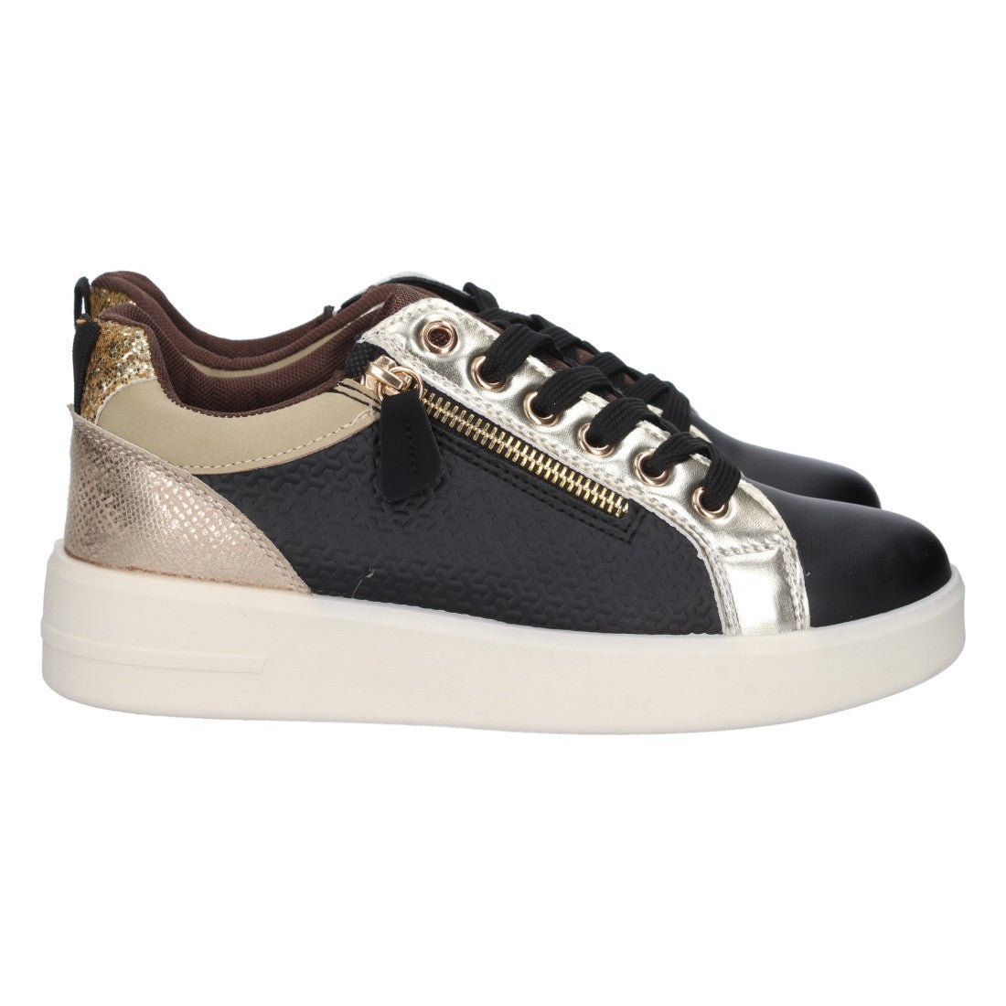 Zapatilla plana de mujer con adorno de cremallera y grabados