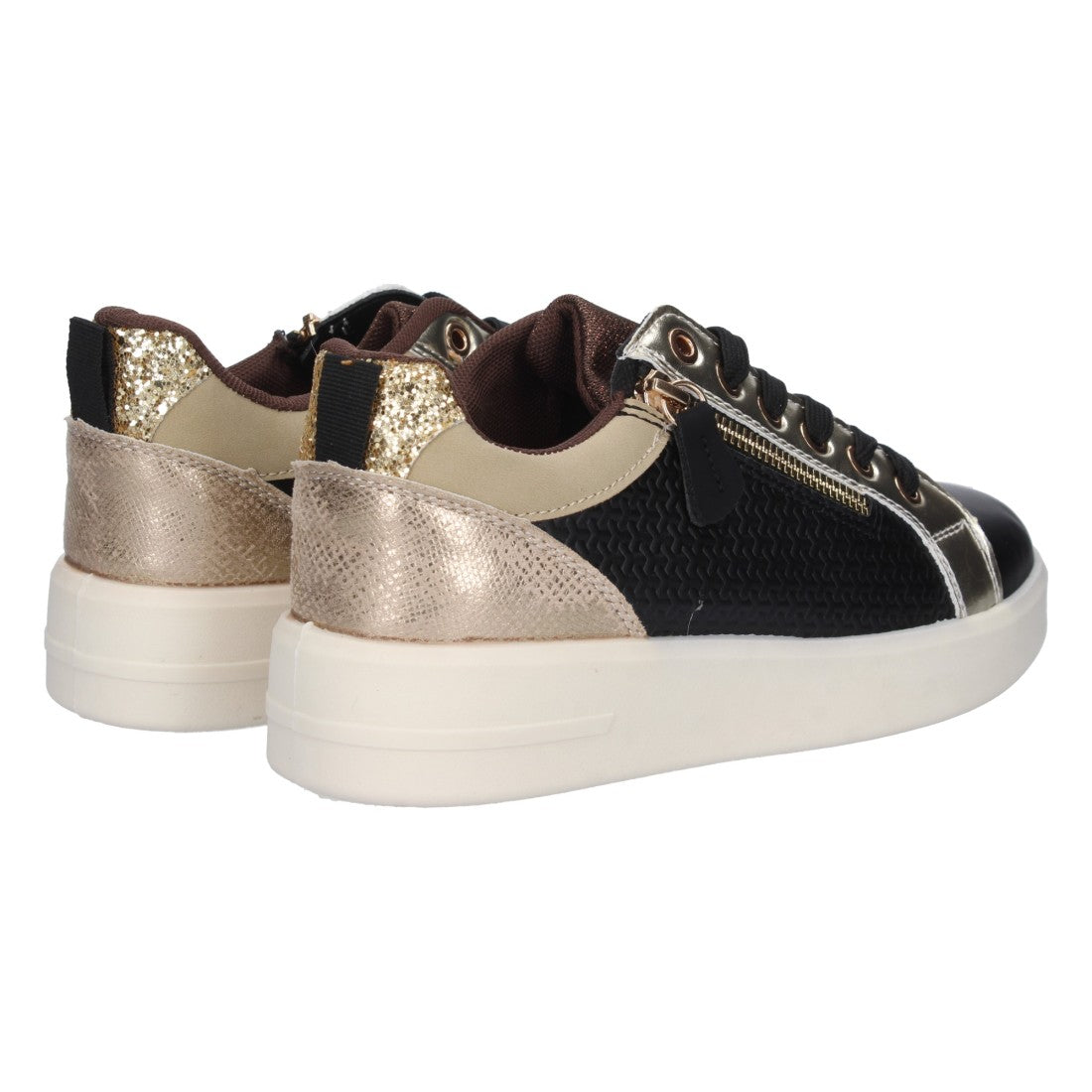 Zapatilla plana de mujer con adorno de cremallera y grabados