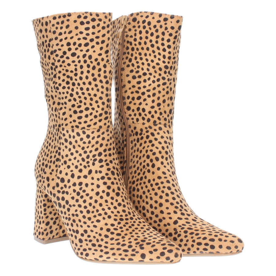 Bota de tacón con estampado liso y cierre de cremallera