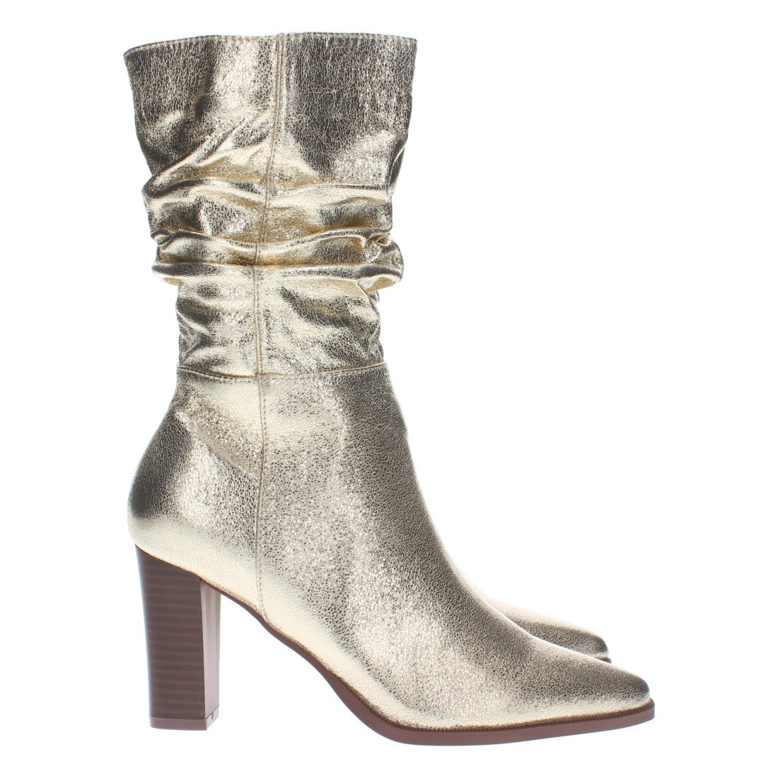 Bota de tacón estampado liso de mujer con caña arrugada