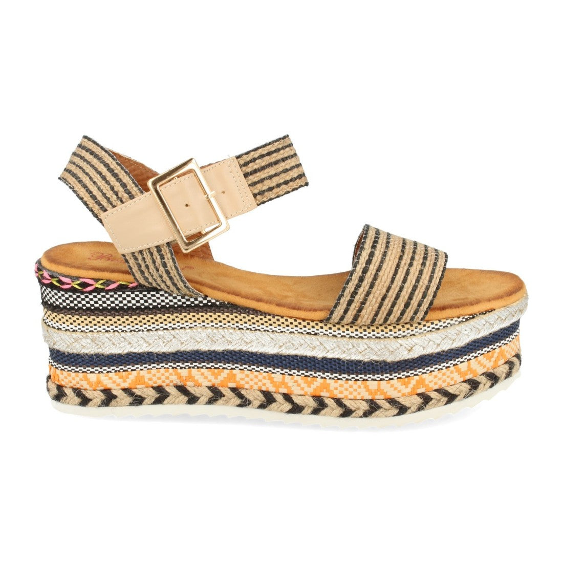 Sandalia con plataforma de yute con trenzados geométricos multicolor - Naranja