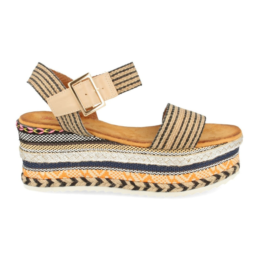 Sandalia con plataforma de yute con trenzados geométricos multicolor - Naranja