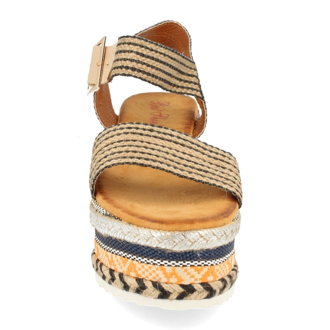 Sandalia con plataforma de yute con trenzados geométricos multicolor - Naranja