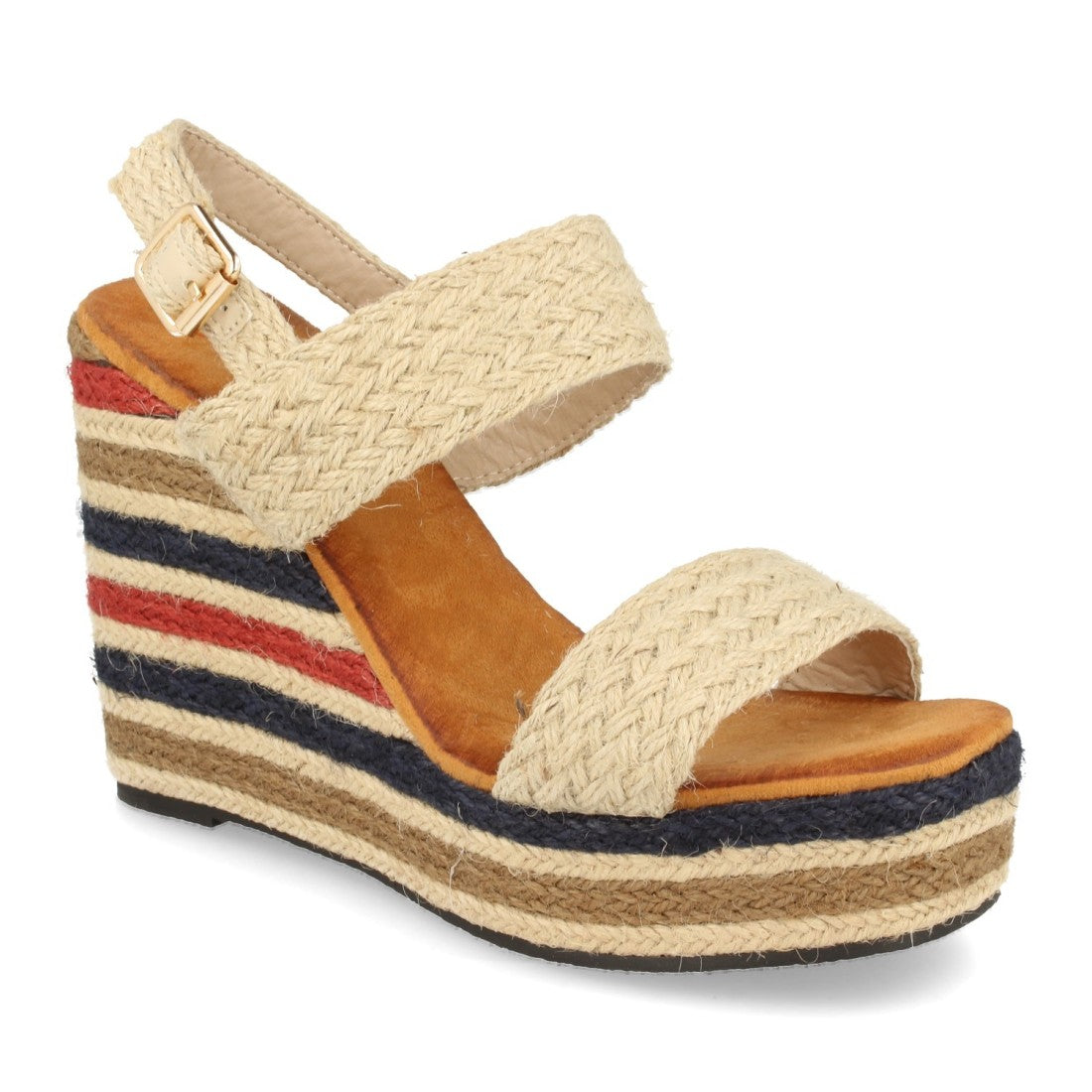 Sandalia de cuña de mujer con yute multicolor