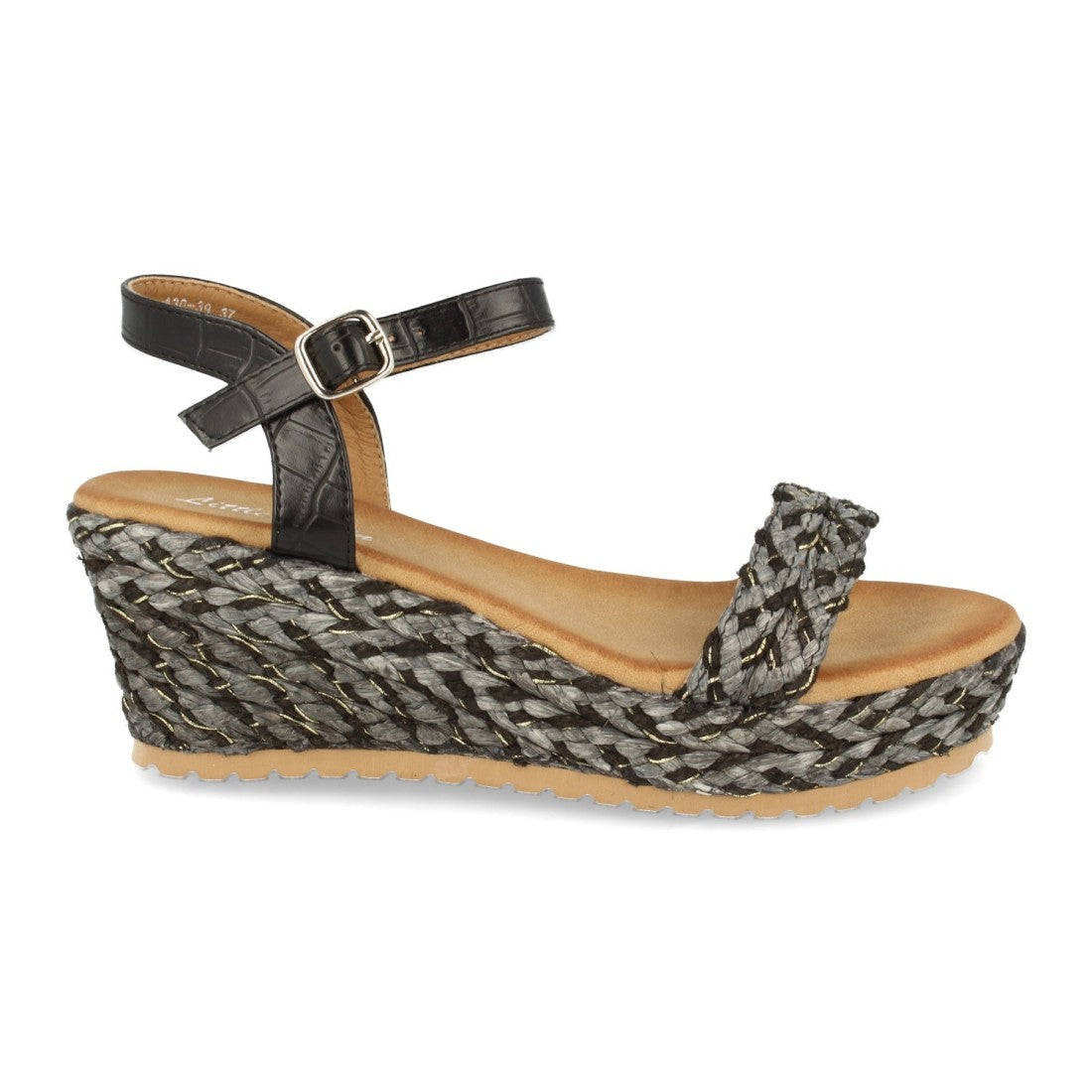 Sandalias ankle strap de mujer con cuña forrada de rafia