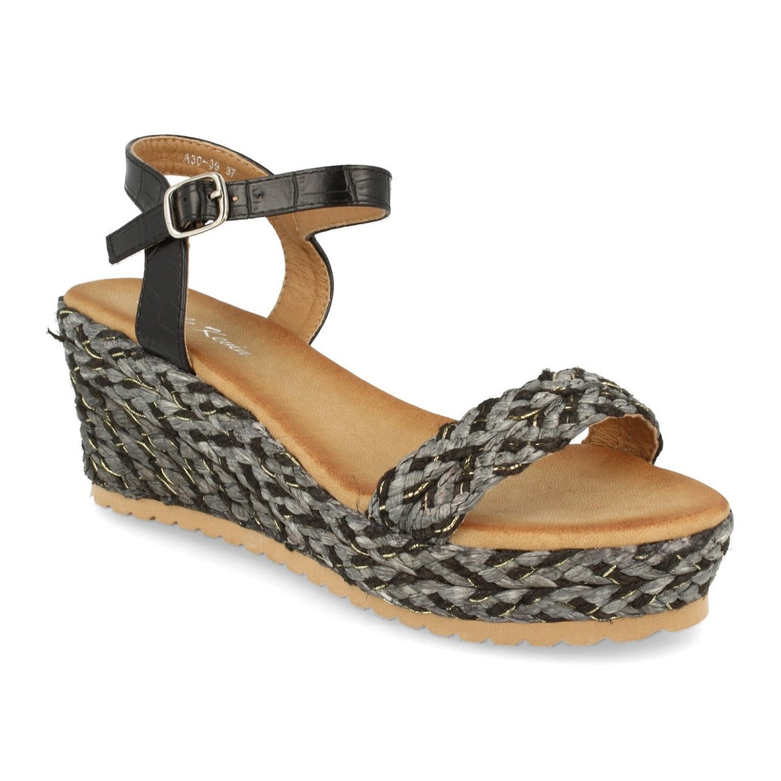 Sandalias ankle strap de mujer con cuña forrada de rafia