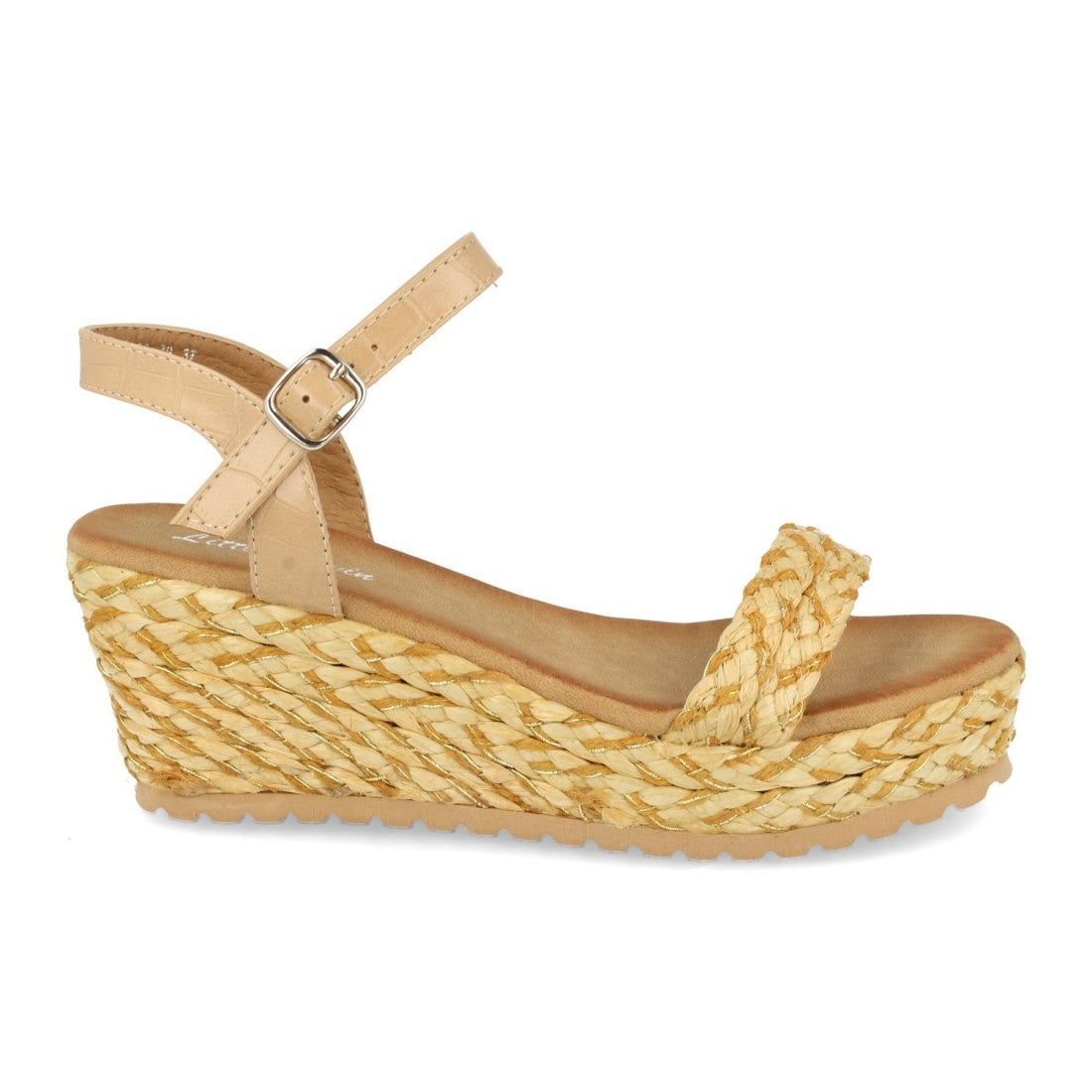 Sandalias ankle strap de mujer con cuña forrada de rafia