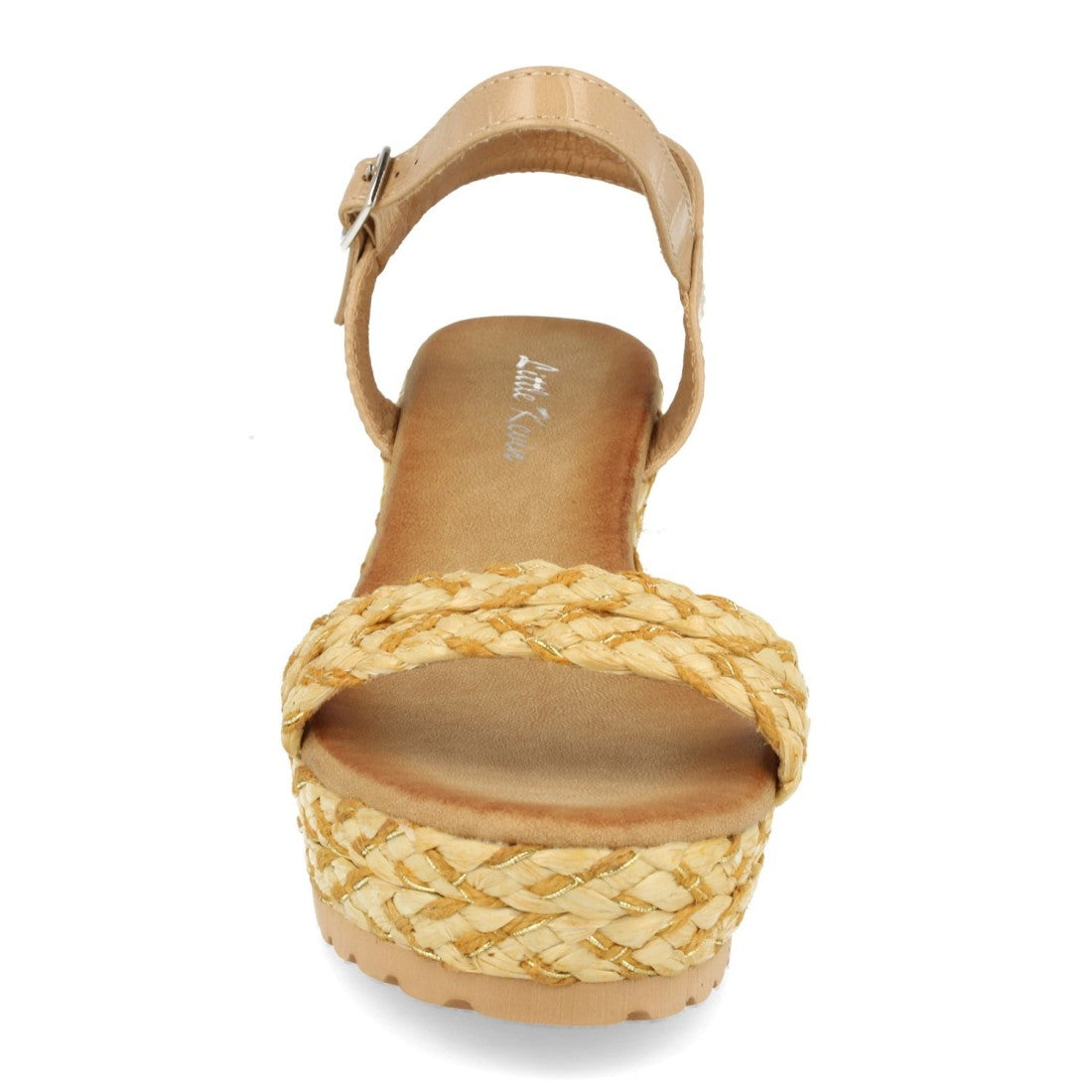 Sandalias ankle strap de mujer con cuña forrada de rafia