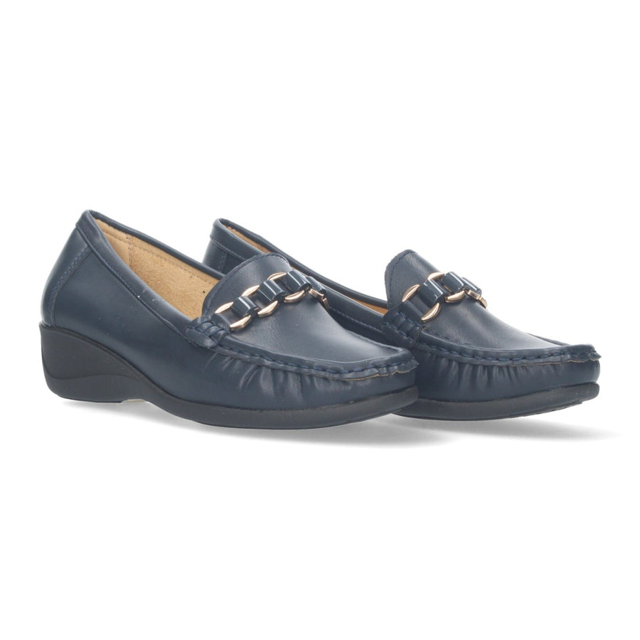 Mocasín de cuña cómodos de mujer con detalle metálico en la pala - Azul marino
