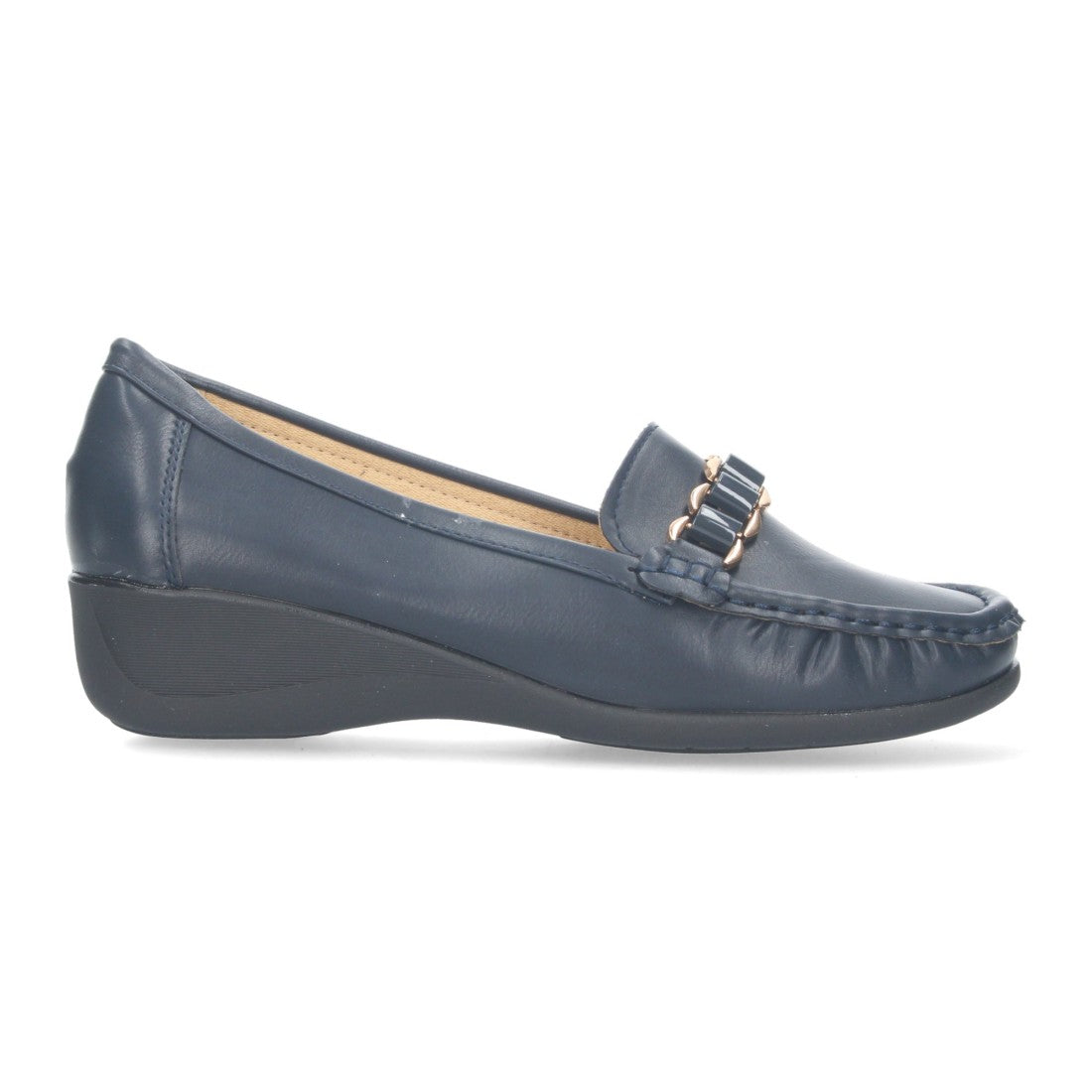 Mocasín de cuña cómodos de mujer con detalle metálico en la pala - Azul marino
