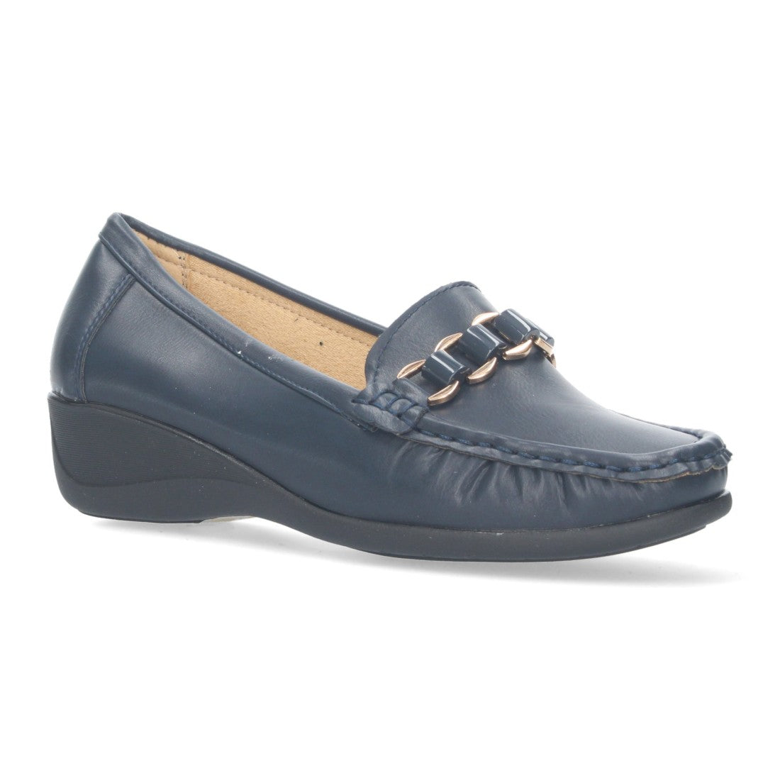 Mocasín de cuña cómodos de mujer con detalle metálico en la pala - Azul marino