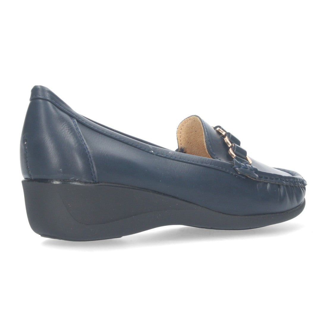 Mocasín de cuña cómodos de mujer con detalle metálico en la pala - Azul marino