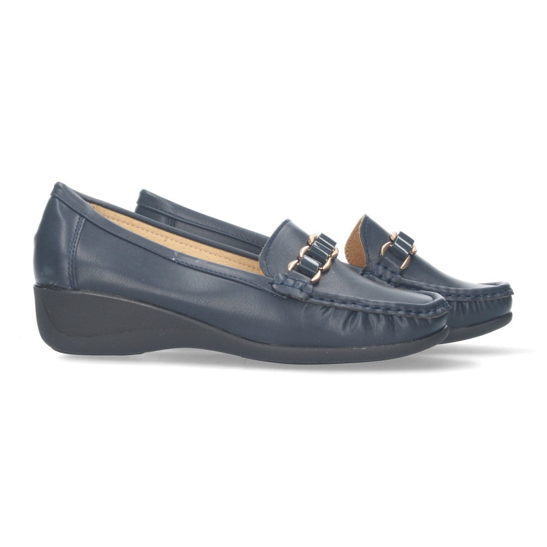 Mocasín de cuña cómodos de mujer con detalle metálico en la pala - Azul marino