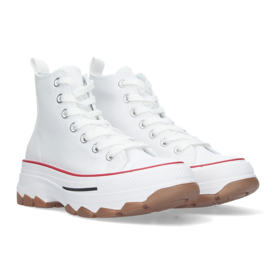 Zapatilla abotinada de plataforma de mujer con cierre de cordones - Rojo (Ref. EV-100-Blanco)