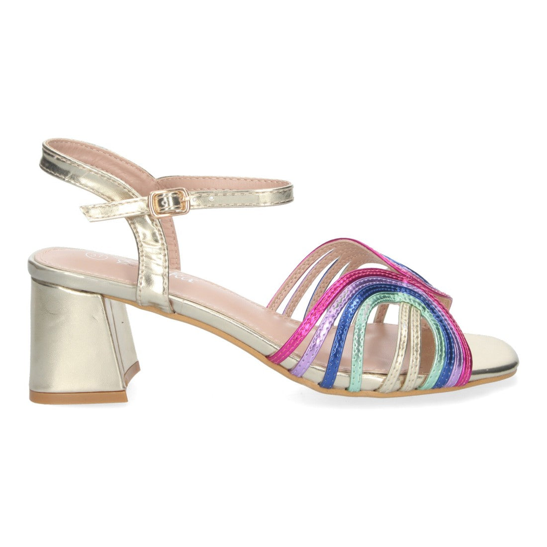 Sandalia de tacón de mujer de fiesta con puntera abierta - Multicolor