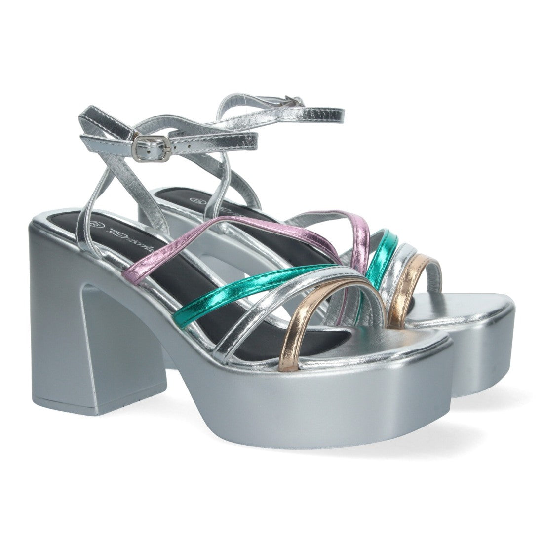 Sandalias de plataforma de mujer con tiras en la pala - Multicolor