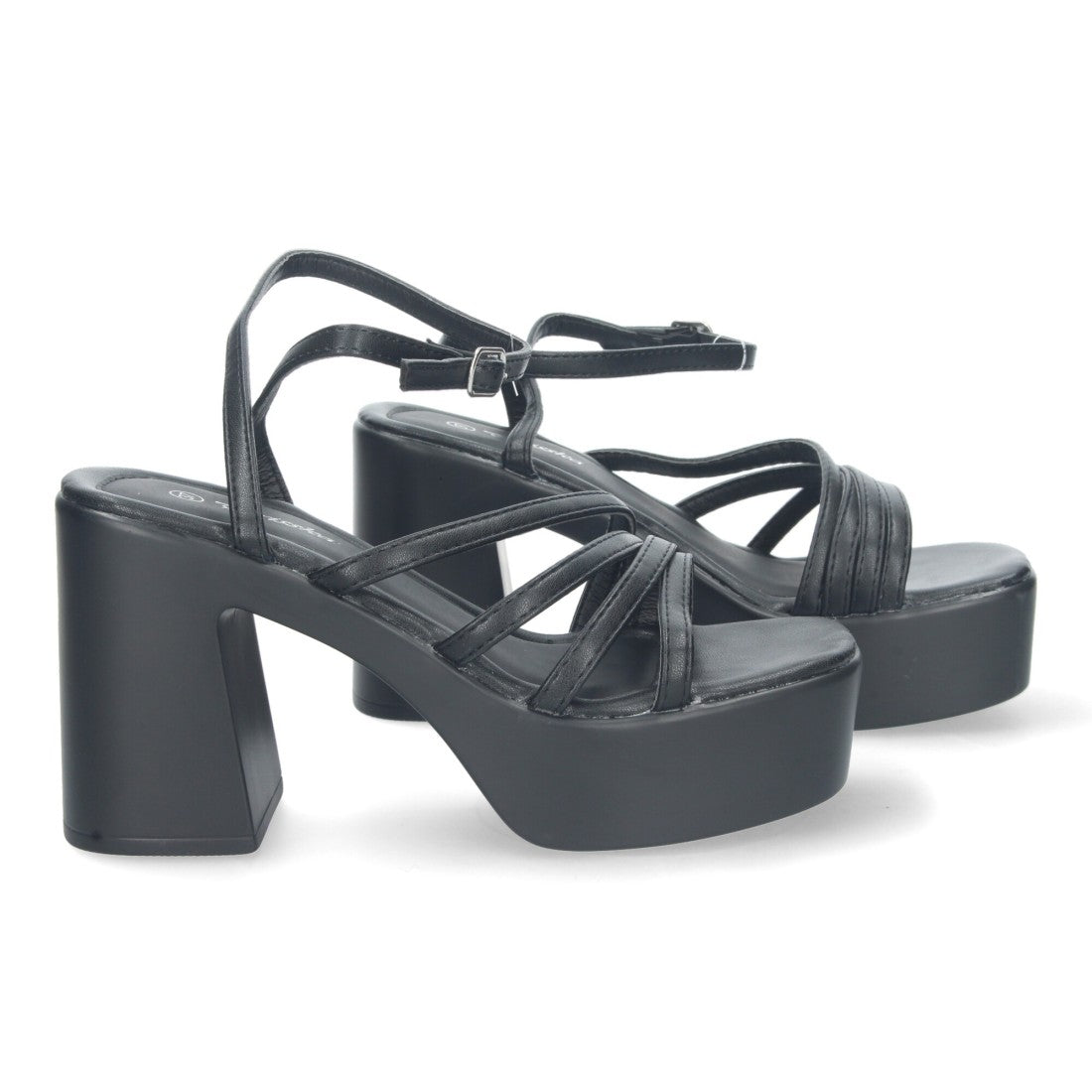 Sandalias de plataforma de mujer con tiras en la pala - Negro