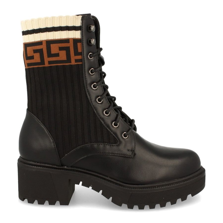 Bota militar estilo rockoko con plataforma doble suela - Negro