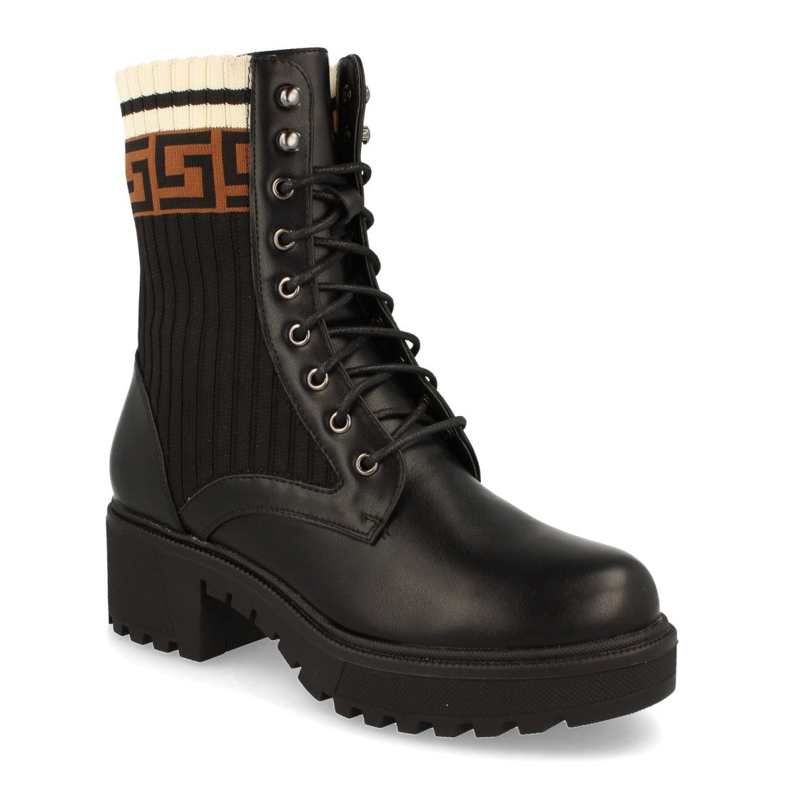 Bota militar estilo rockoko con plataforma doble suela - Negro