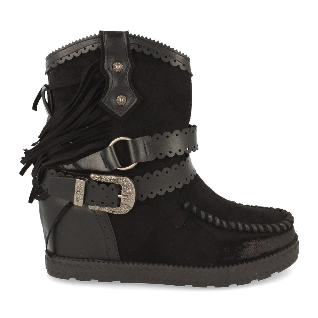 Bota de estilo indio con correas con hebilla - Negro (Ref. 1976A)