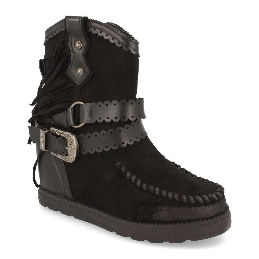 Bota de estilo indio con correas con hebilla - Negro (Ref. 1976A)