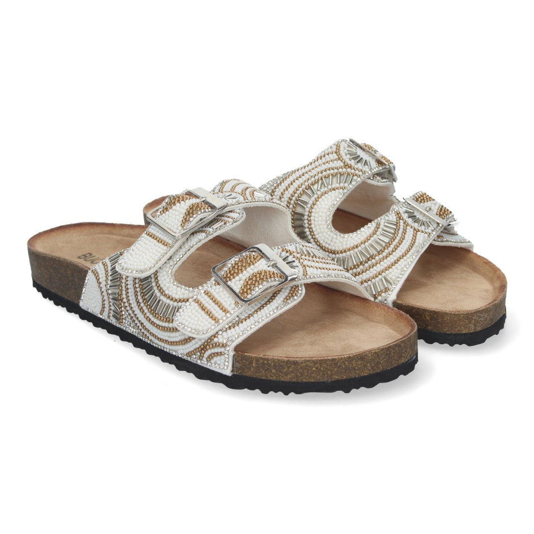 Sandalia plana de mujer con strass en la pala - Blanco (Ref. AY-3070)