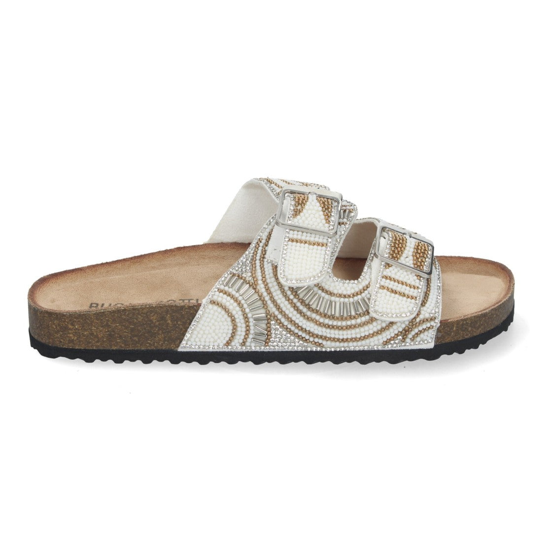 Sandalia plana de mujer con strass en la pala - Blanco (Ref. AY-3070)