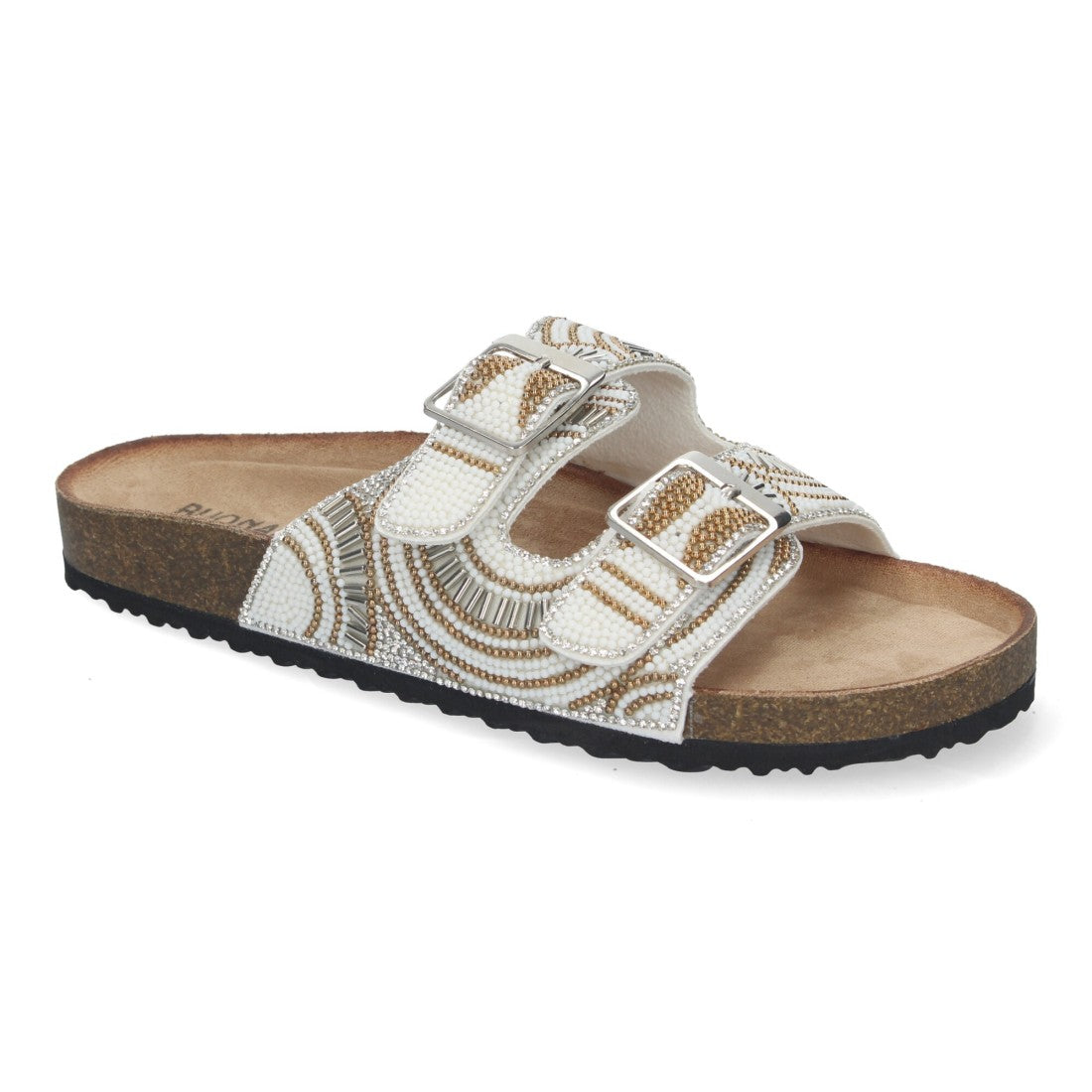 Sandalia plana de mujer con strass en la pala - Blanco (Ref. AY-3070)