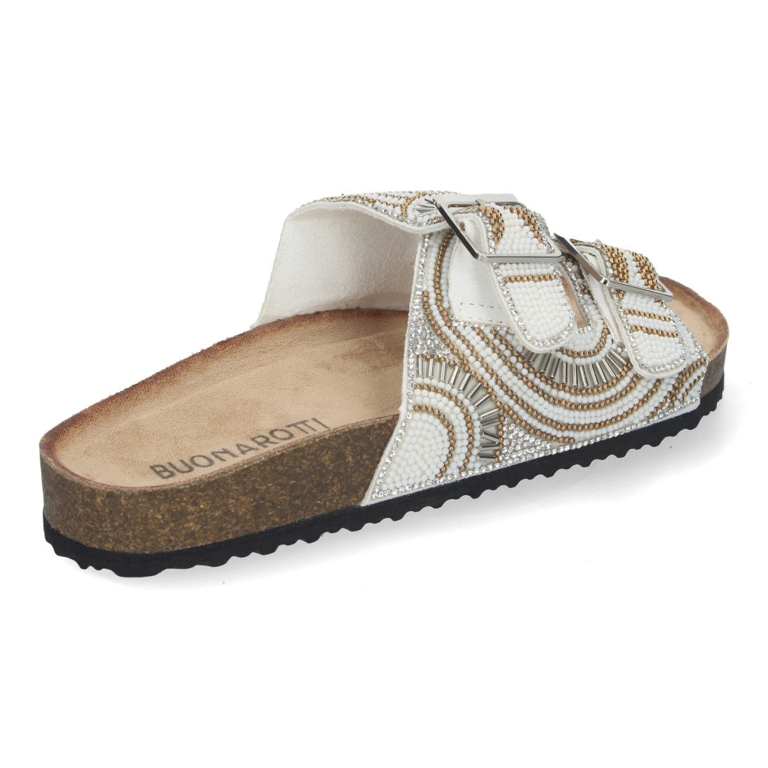 Sandalia plana de mujer con strass en la pala - Blanco (Ref. AY-3070)