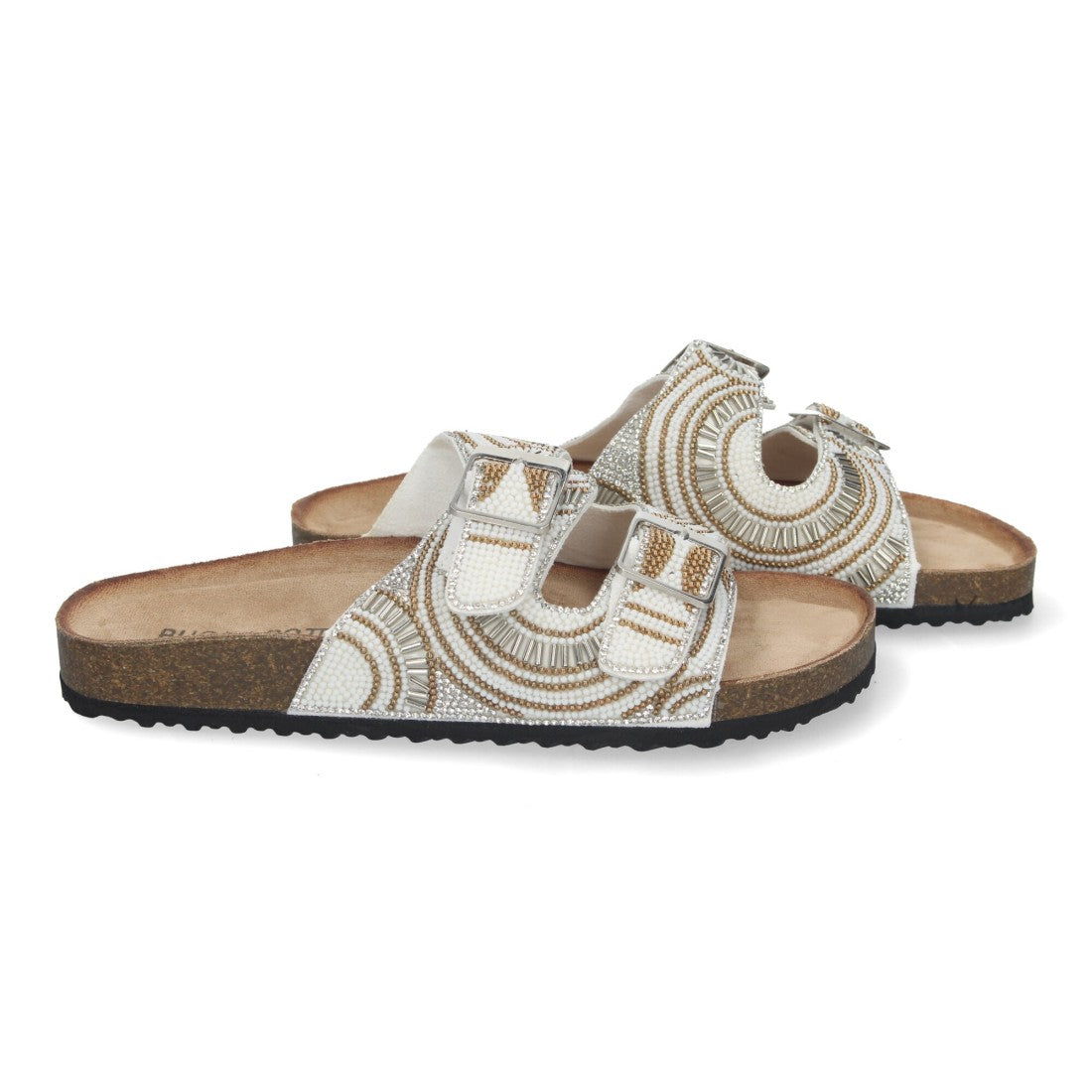Sandalia plana de mujer con strass en la pala - Blanco (Ref. AY-3070)