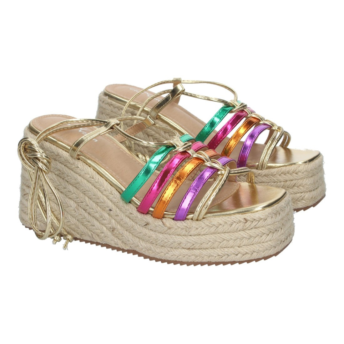 Sandalias con cuña de yute - Multicolor