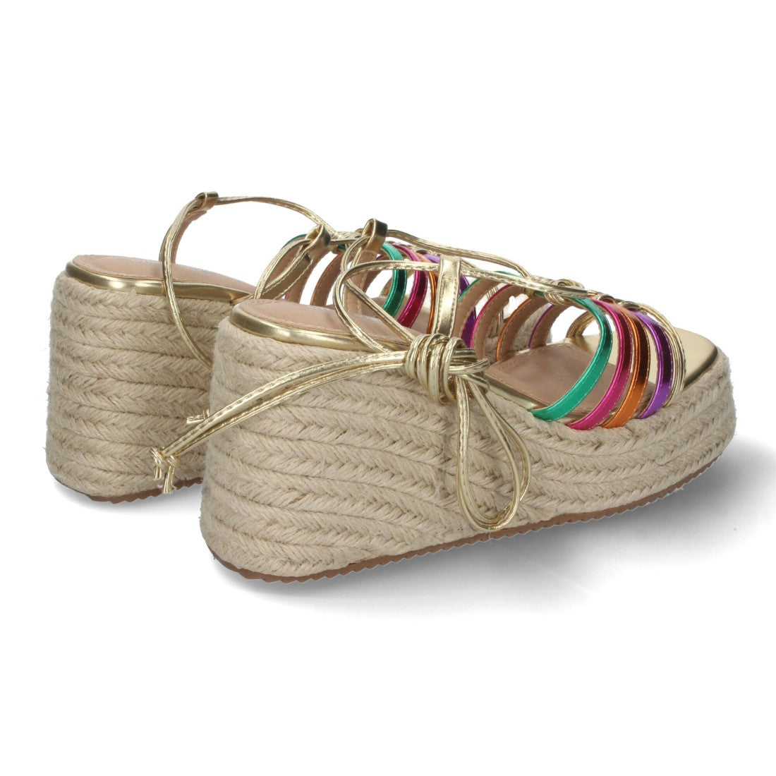 Sandalias con cuña de yute - Multicolor