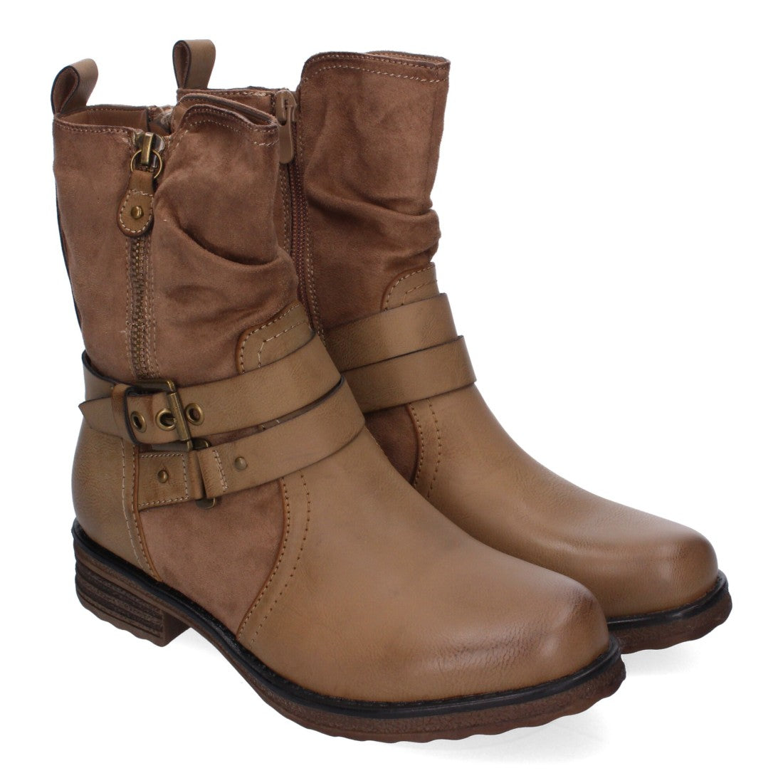 Botines de mujer con cierre doble de cremallera y correa ajustable