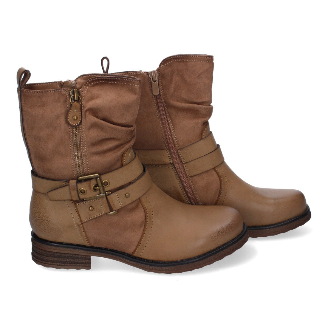 Botines de mujer con cierre doble de cremallera y correa ajustable
